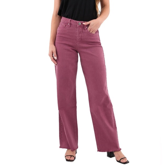 RFM Denim - RFM Los Angeles CHLOE High Rise Frayed Wide Leg Magenta Pants, SZ 30 NWOT